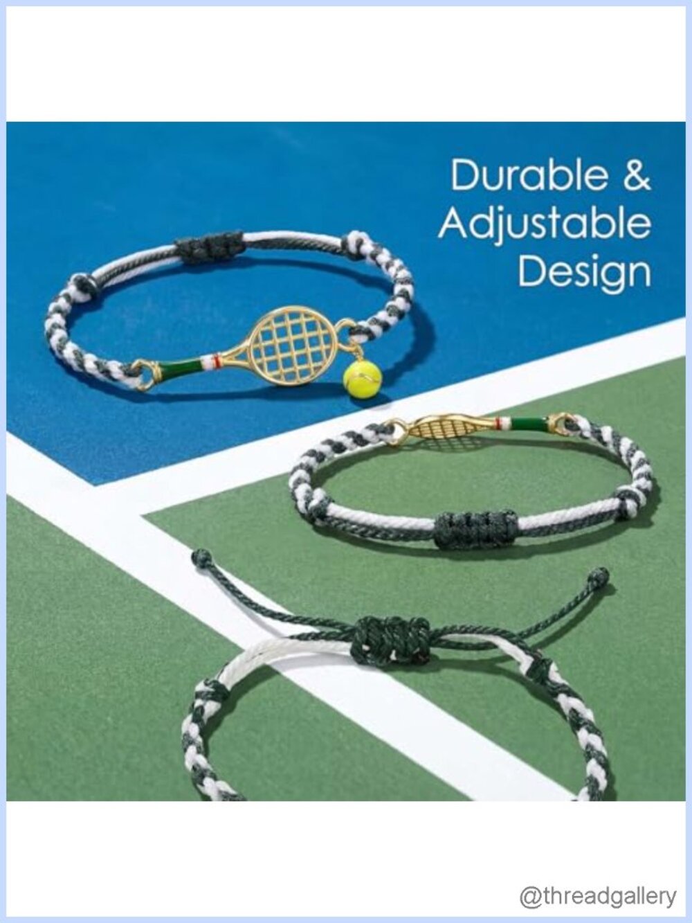 Handmade Braided Rope Tennis Racket Bracelet Adjustable Wax Rope Dainty Sports - Picture 2 of 6